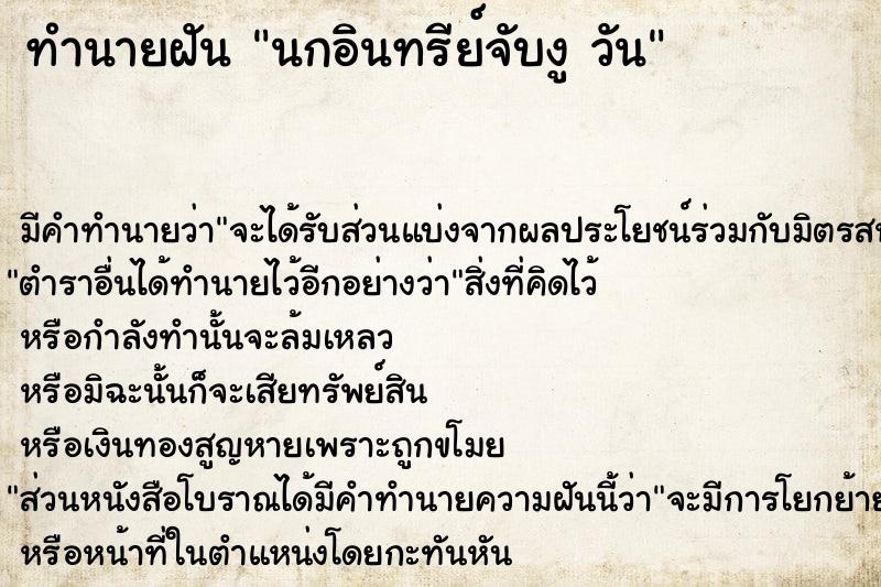 ทำนายฝัน นกอินทรีย์จับงู วัน